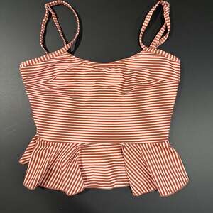 Janela Bay Orange and White Striped Tankini Swimsuit Top XS